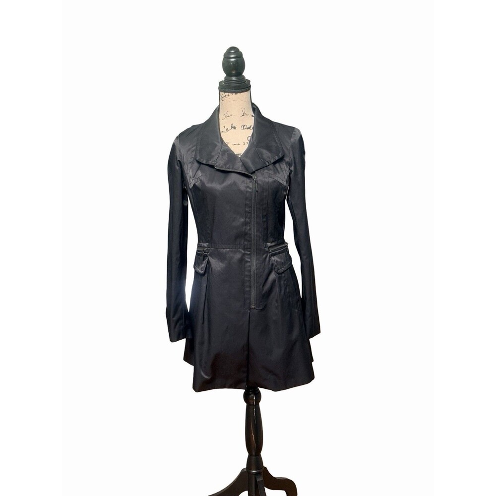 Green With Envy Coat Womens Small Black Full Zip Mid Length Overcoat Pockets